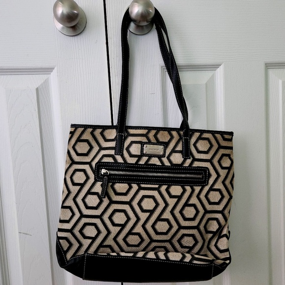Nine West Tan and Black Patterned Tote Shoulder Bag Purse - Picture 1 of 4